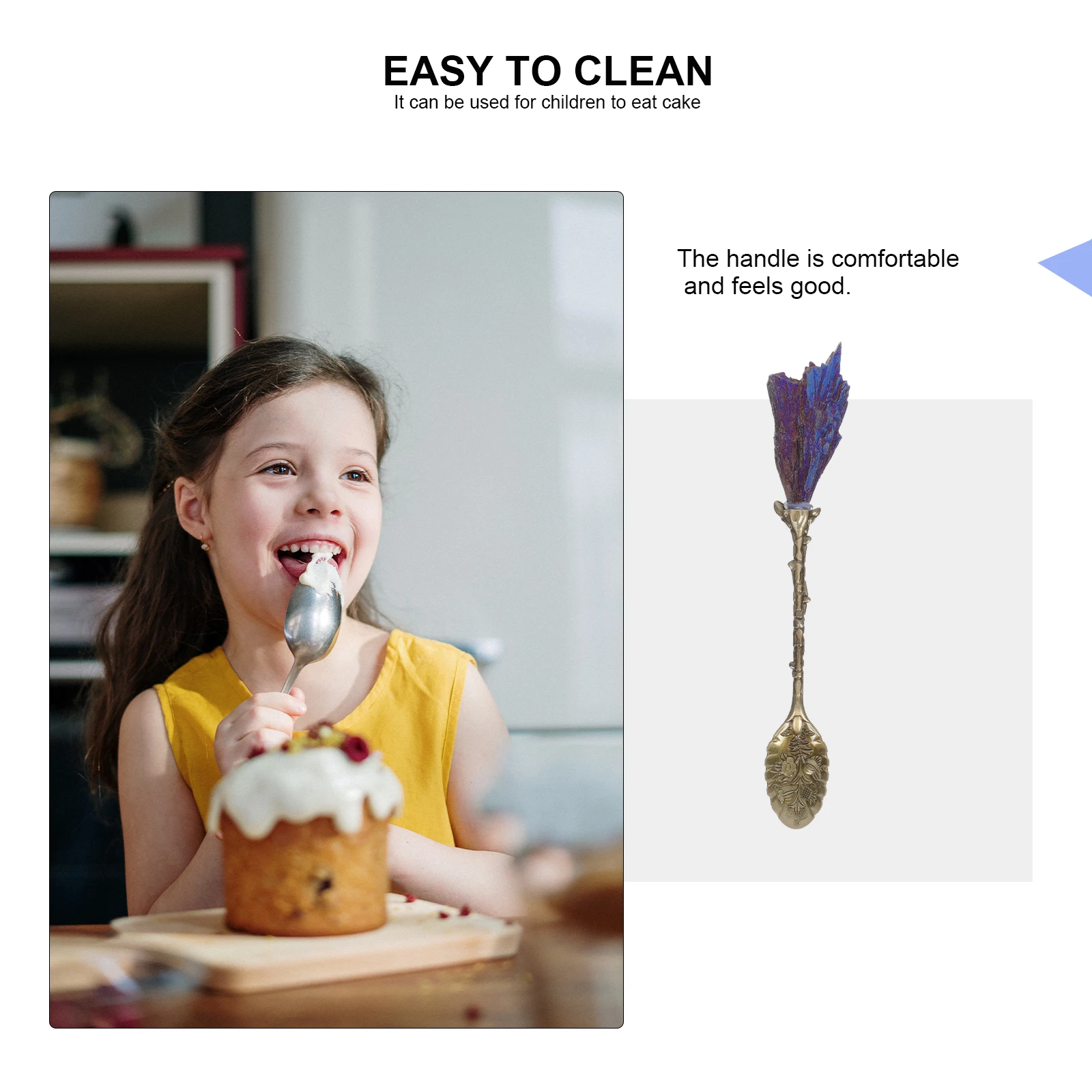 

1pc Drinking Stirring Spoon Mineral Specimens Crystal Coffee Mixing Brass Honey Spoon Ergonomic Handle Household Dessert Scoop