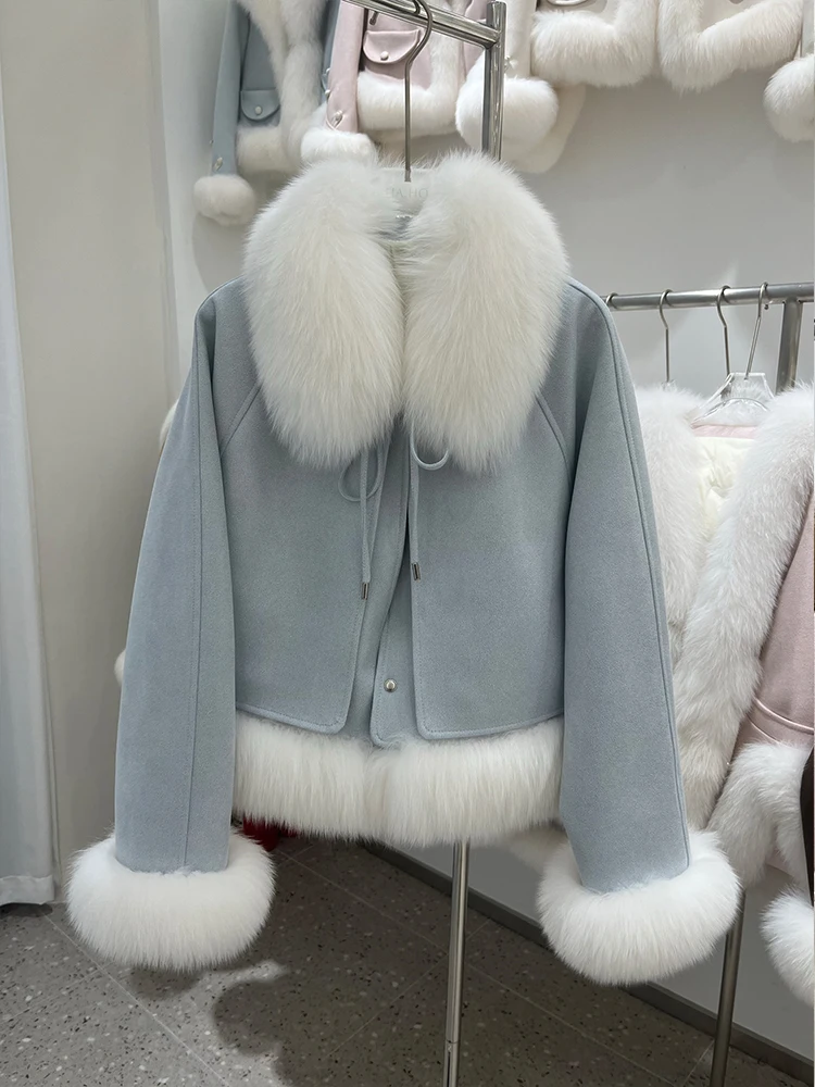 Outono inverno natural real gola de pele de raposa branco ganso para baixo casacos outwear jaqueta feminina de luxo venda quente