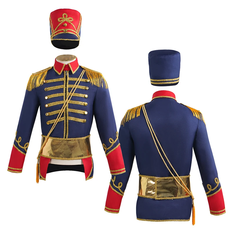

Adult Performance Ringmaster Frock Jacket With Hat Hussar Military Halloween Fancy Dress Up Men Circus Costume