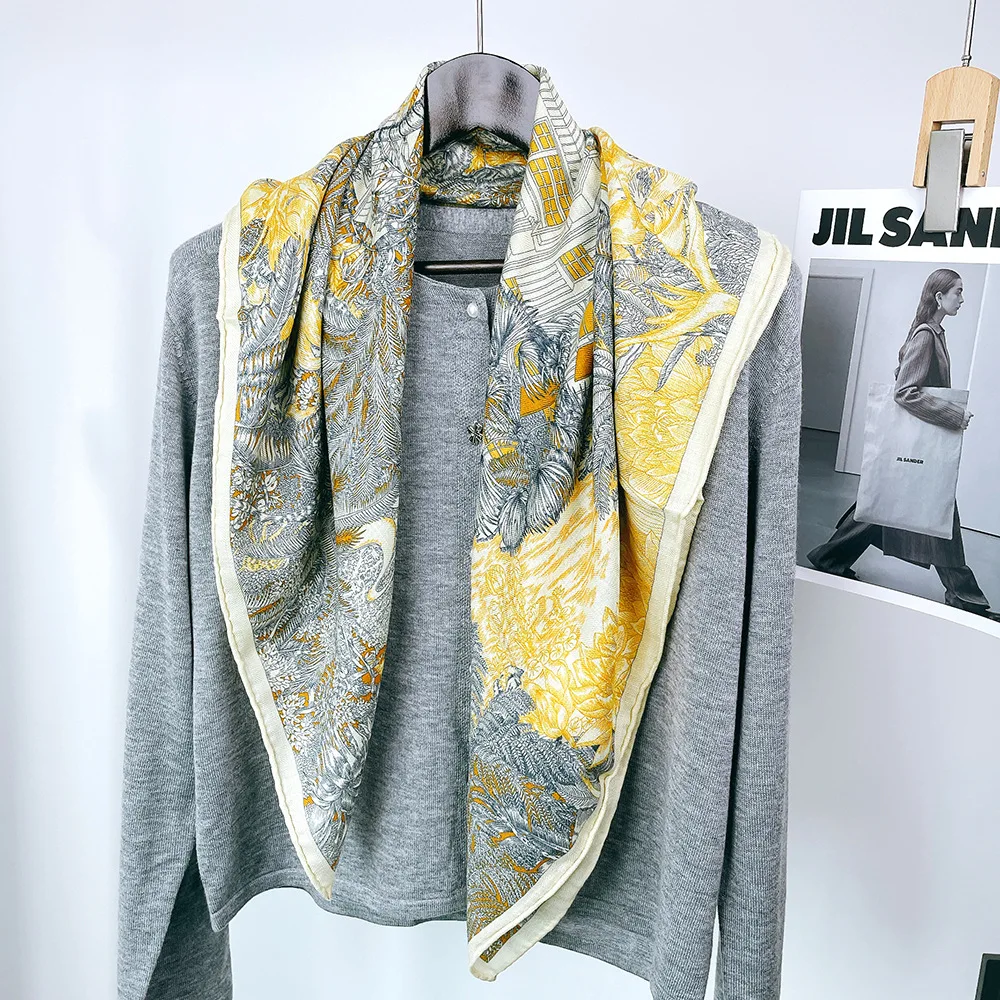 مزدوجة الوجه الحرير وشاح من الصوف 85 سنتيمتر الشتاء الفاخرة اليد رولارد شالات النساء ساحة عصابات الأوشحة الأم هدية الكريسماس