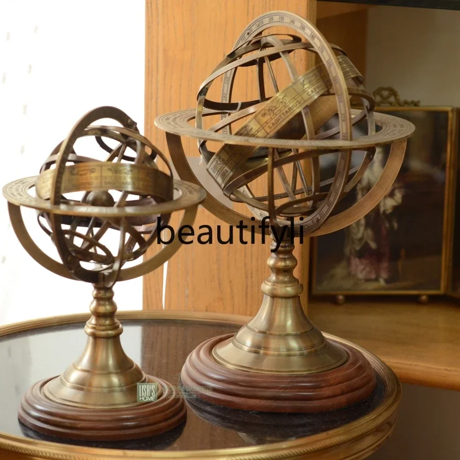 Brass study decoration ornament, American and European desktop arcane globe, Duobao decoration