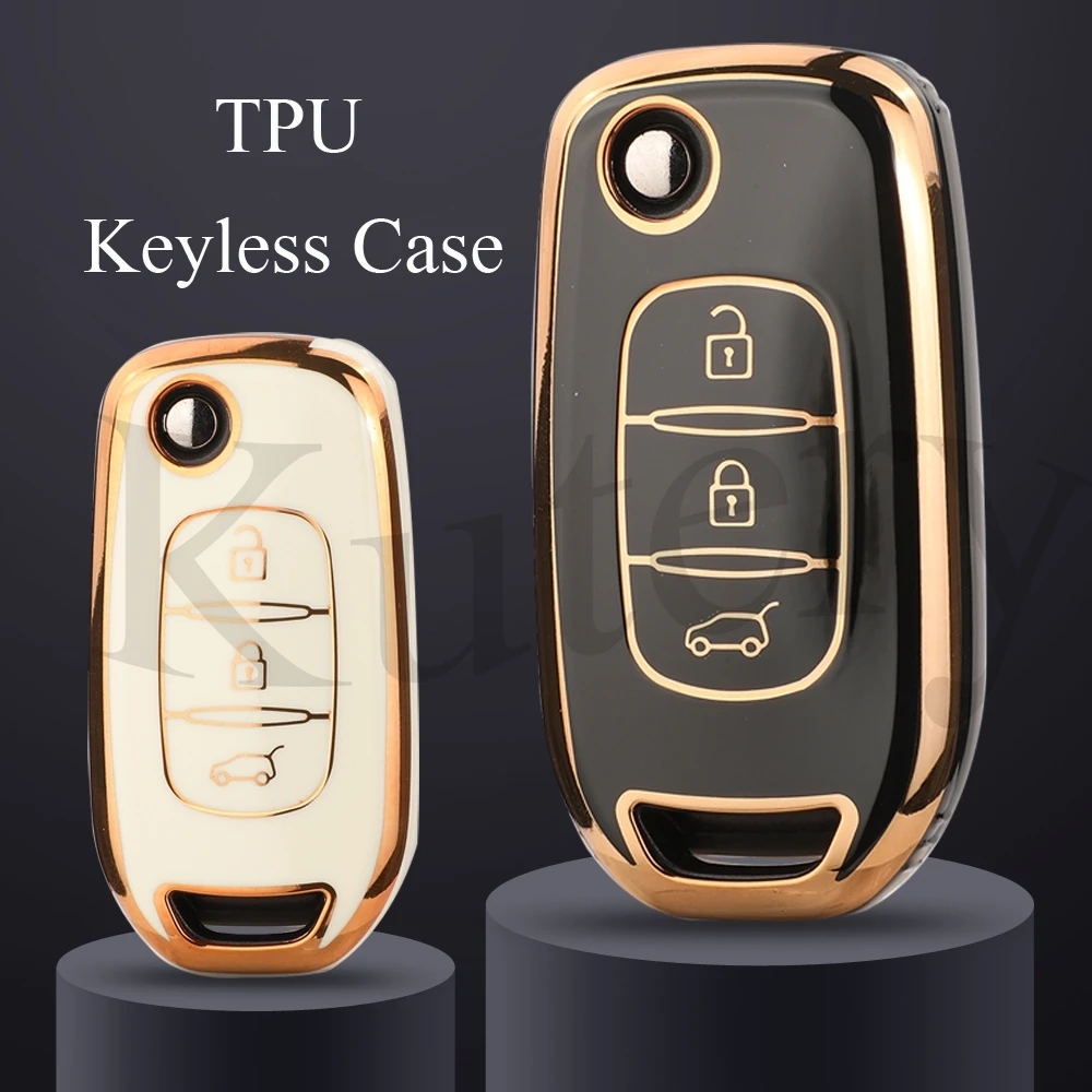 Jingyuqin Soft TPU Car Folding Key Case For Renault TWingo 3 Duster Captur Logan Laguna Scenic For Dacia Logan 2021 Accessories