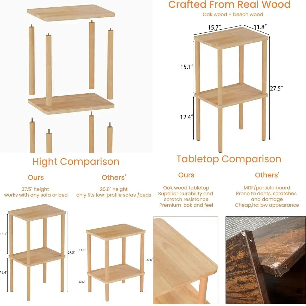 

Компактный 2-уровневый журнальный столик из массива дерева с местом для хранения для спальни, гостиной и детских комнат