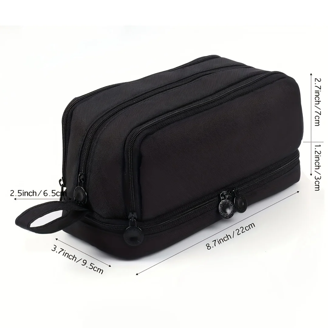 Large-capacity Black Pencil Case with Multi-layer Design and a Handle for Easy Carrying. An Ideal Gift for the New School Term.