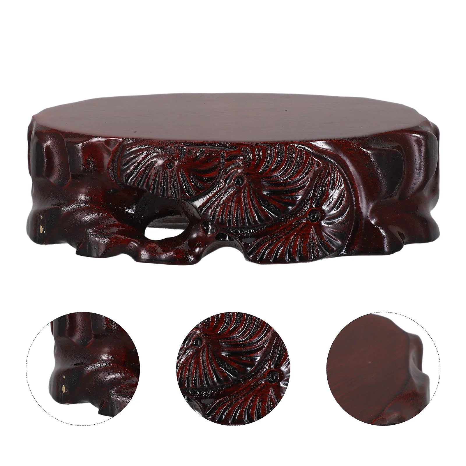 

Oval Wooden Display Base for Statues - Solid Wood Root Carving Oriental Style Stand for Vase Teapot Flowerpot Crystal Ball Home