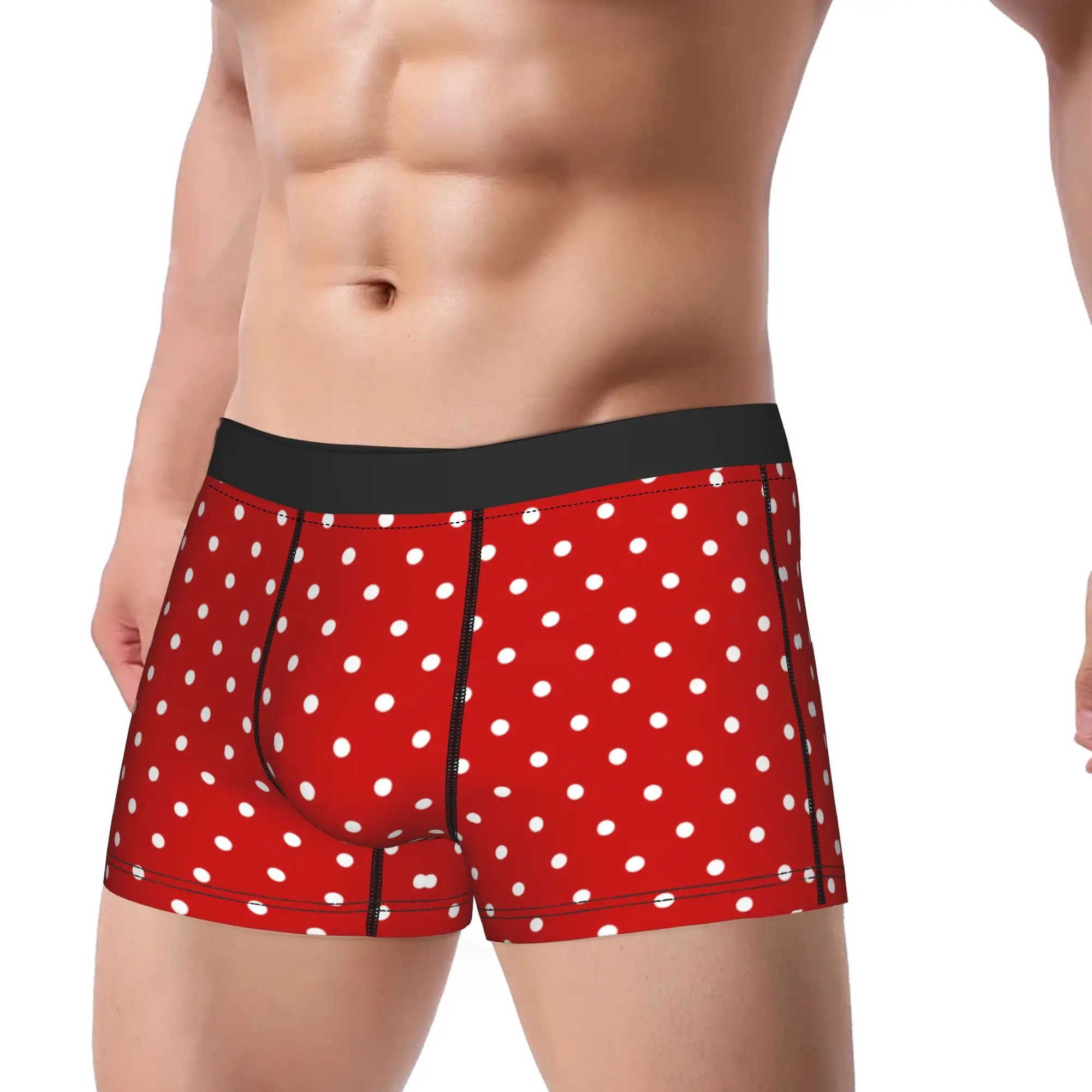 Red And White Small Polka Dot Print Underwear  Pattern Boxershorts Trenky Men Underpants Breathable Boxer Brief Gift Idea