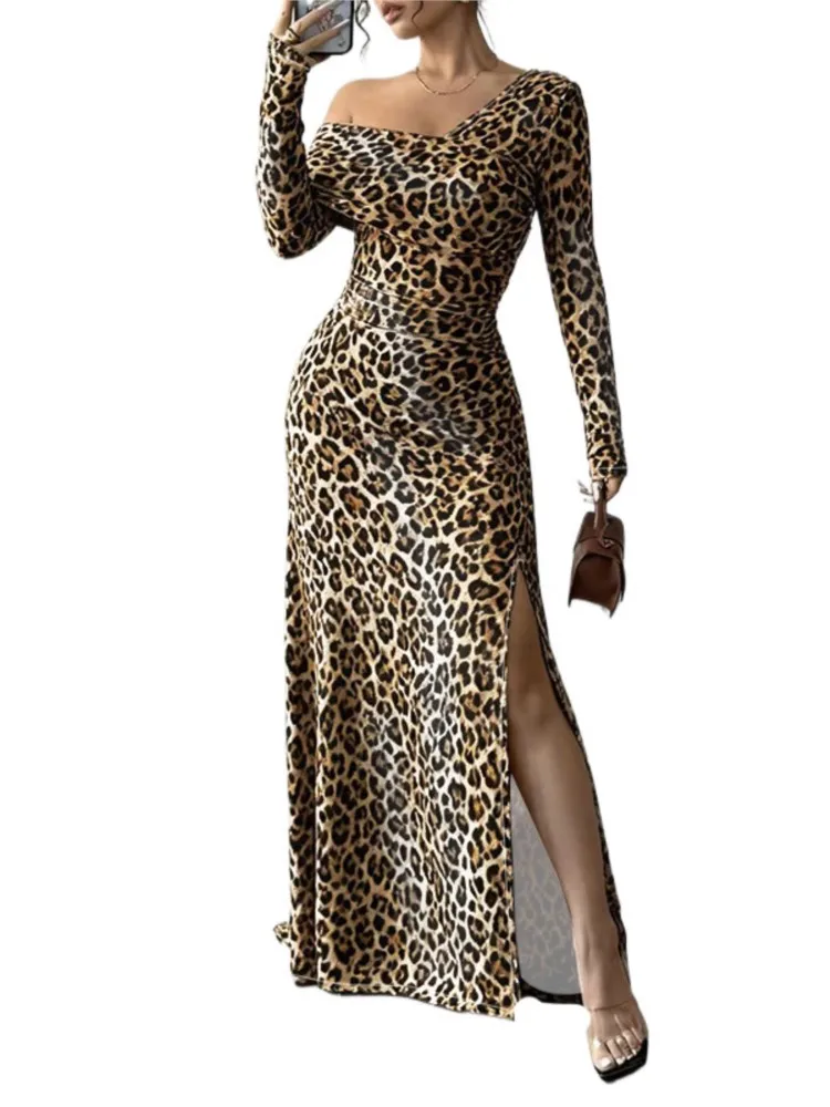 Fora do ombro vestido lápis feminino outono tendência manga longa sexy elegante festa de noite magro estiramento maxi bodycon vestidos 2025