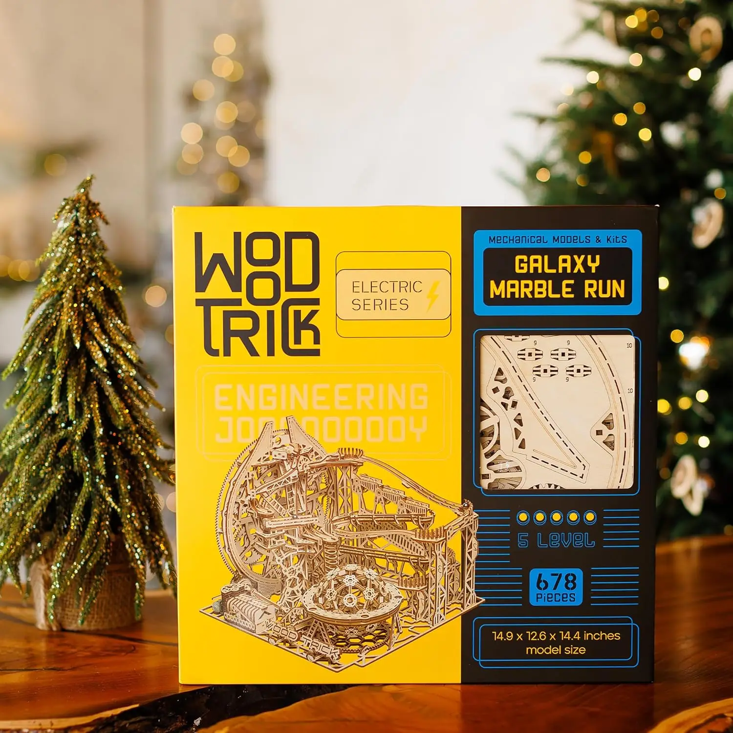 木製マーブルラン電動 - 大人と子供向けの組み立て式3D木製パズル - 15x14インチ - ジェットコースター木製モデルK