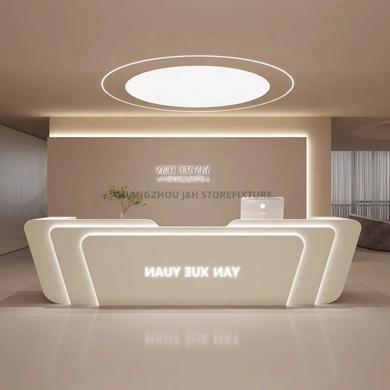 Customized.Modern Marble Front Reception Desk LED Light Reception Desk with logo Salon Shop Wooden Reception Desk