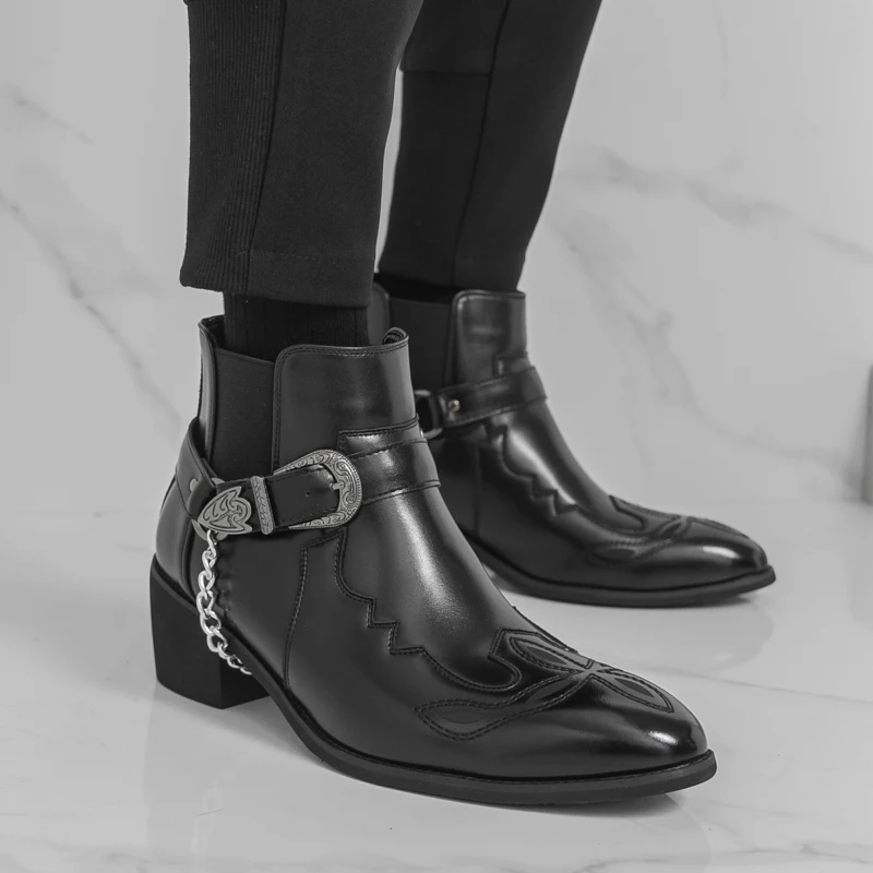 

Men High Top Boots PU Pointed Comfortable Classic Trend Western Chelsea Short Boots