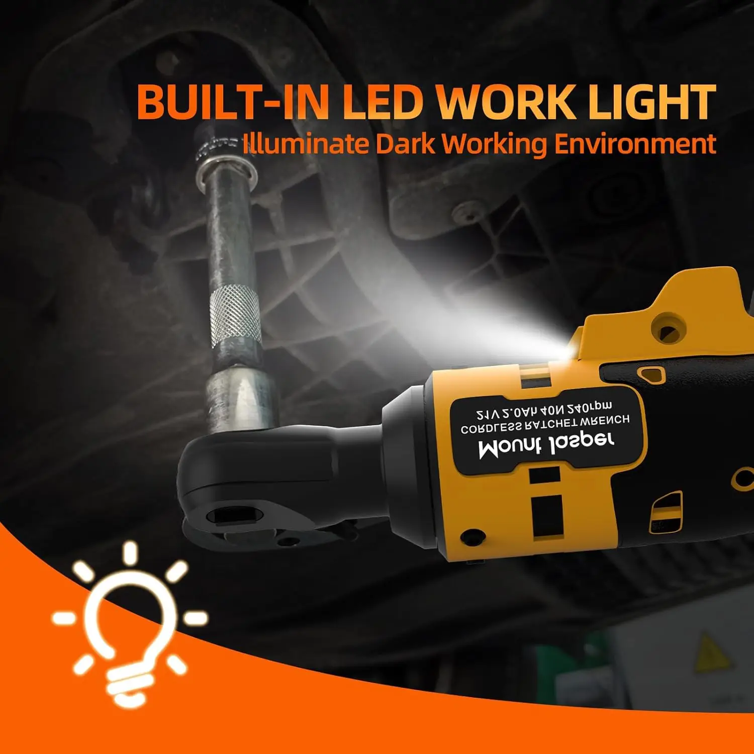 مفتاح ربط بسقاطة لاسلكي بدون فرش 3/8 بوصة - عزم دوران 75 قدم رطل، 300 دورة في الدقيقة، ضوء LED، يتضمن محول وملحقات