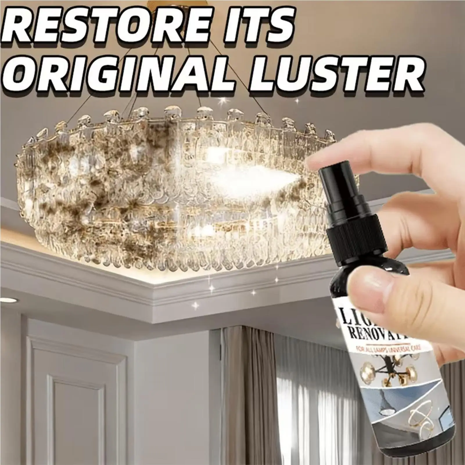 100ml Chandelier Cleaning Spray No Rinse Glass Cleaner Multipurpose Stain Remover for Crystal Lamp Window Mirror Tile Kitchen