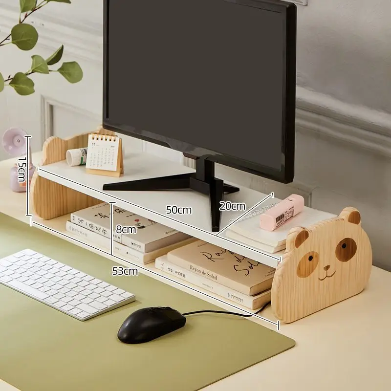 Computer-Monitorständer-Riser, einfacher und niedlicher Mädchenschlafsaal, niedlicher Bär, Desktop-Monitorhalter, Bücherregal aus Holz
