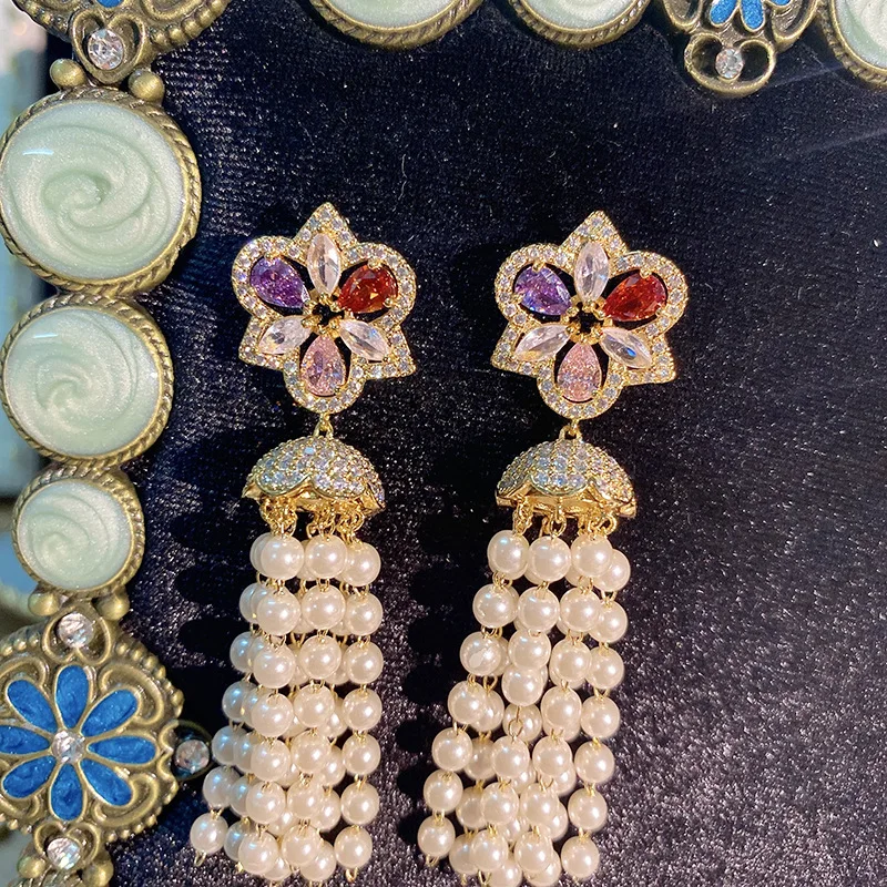 Gold Plated Stud Drop Earrings For Women S925 Silver Needle Imitation Pearl Fine Jewelry Fashion Accessory Party Earring