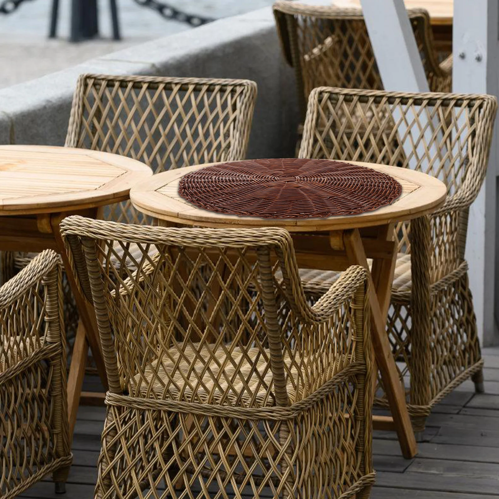 

Handmade Woven Chair Pad Circular Breathable Design Cooling Seat Cushion For Indoor Outdoor Use Plastic Style Bench Stool