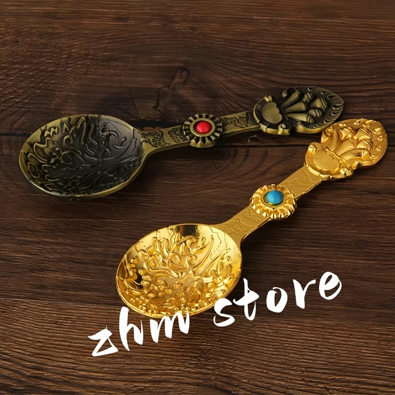 

Pure Copper Buddhist Suppliers,12cm Green Copper/Gold Handmade Spoon,12cm Exquisite Tibetan Buddhist Instruments