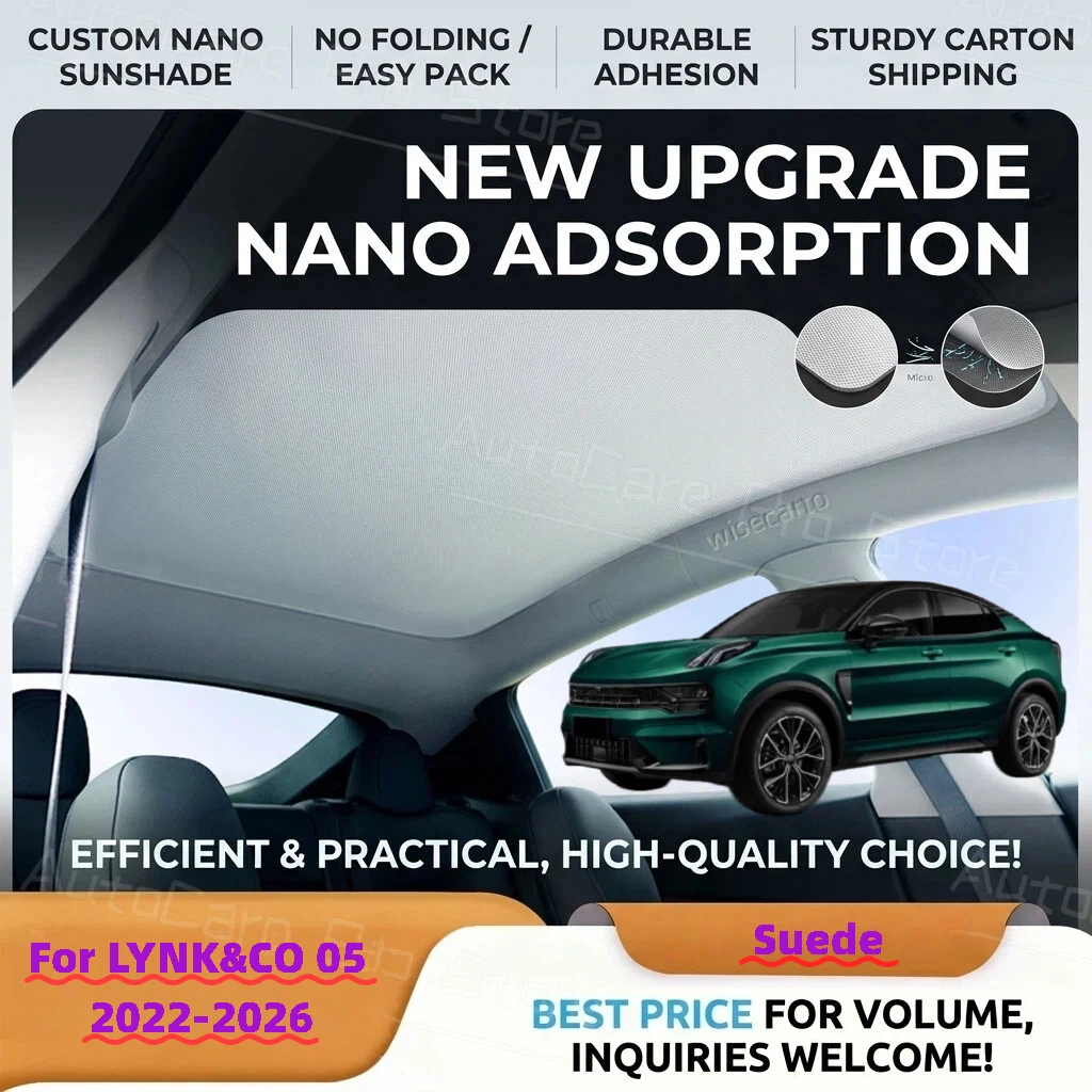 Car Suede Fabric Anti-uv Electrostatic Adsorption Sunroof Sunshade For LYNK&CO 05 2022-2026 Auto Heat Insulation Skylight