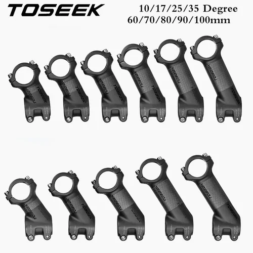 TOSEEK-vástago de bicicleta de carbono mate, 10/17/25/35 grados, vástago de bicicleta de montaña de 60/70/80/90/100mm, piezas de ciclismo eléctricas