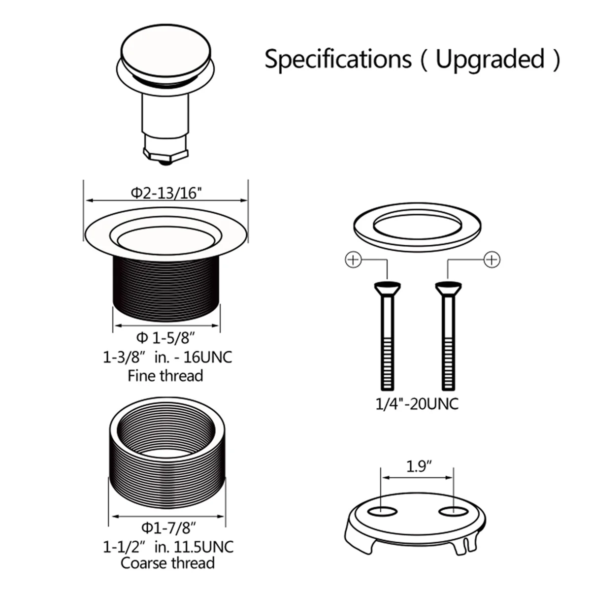 Gold Tub Drain Overflow Kit-Universal Bathtub Drain Replacement with 2Hole Overflow Faceplate Set,Tip-Toe Conversion Kit