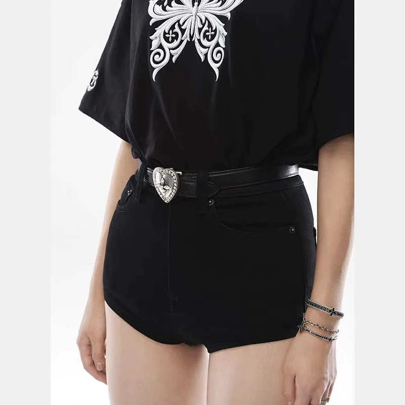 Gothic Fashion Vintage Peach Heart Cross Belt for Women Y2k Belt Diesel Belt for Lady Luxury Designer Jeans Dress Accessories