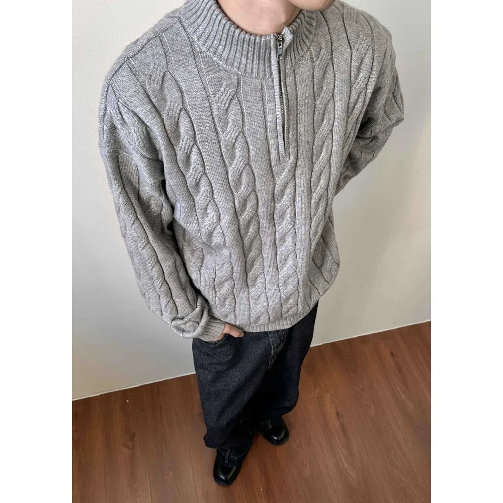 سترة تيسكو سوداء متماسكة بسحاب - ياقة واقفة، سترة دافئة كاجوال للارتداء اليومي للرجال #5