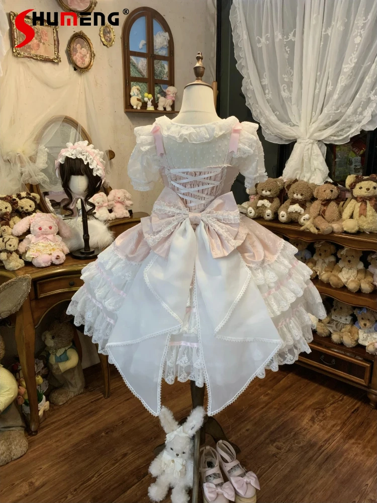 

Original Japanese Sweet Kawaii Lolita JSK Short Dress Cute Bow Elegant Ballet Style Princess Birthday Party Dress for Women