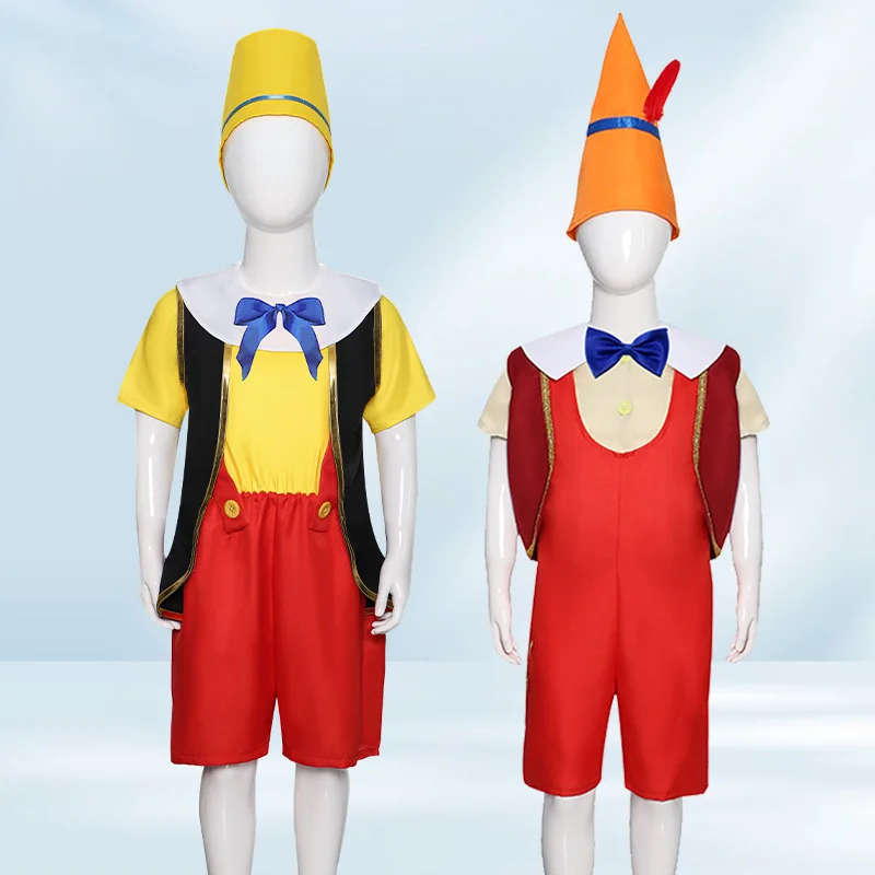 Pinocchi Costume for Kids Boys Funny Pinocchi Cosplay Costumes Child Clothes Free Nose Halloween Uniform for Kid