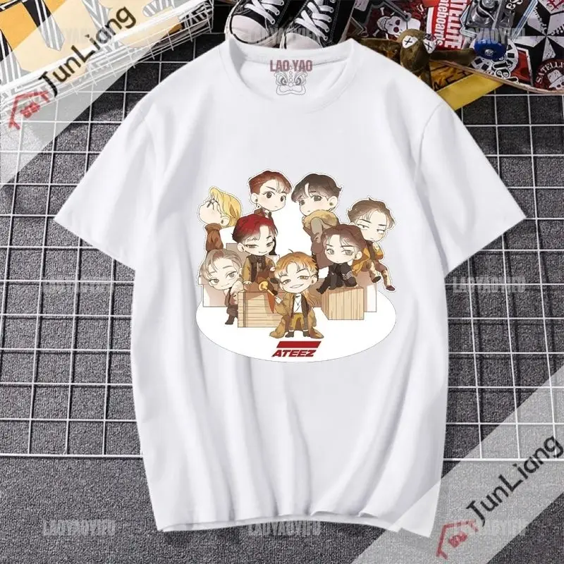 Ateez Harajuku Fashion Korean Singing Group Aesthetic Clothing Cutecore T-shirts Zevity Y2k Tops Kpop Manga Woman Graphic