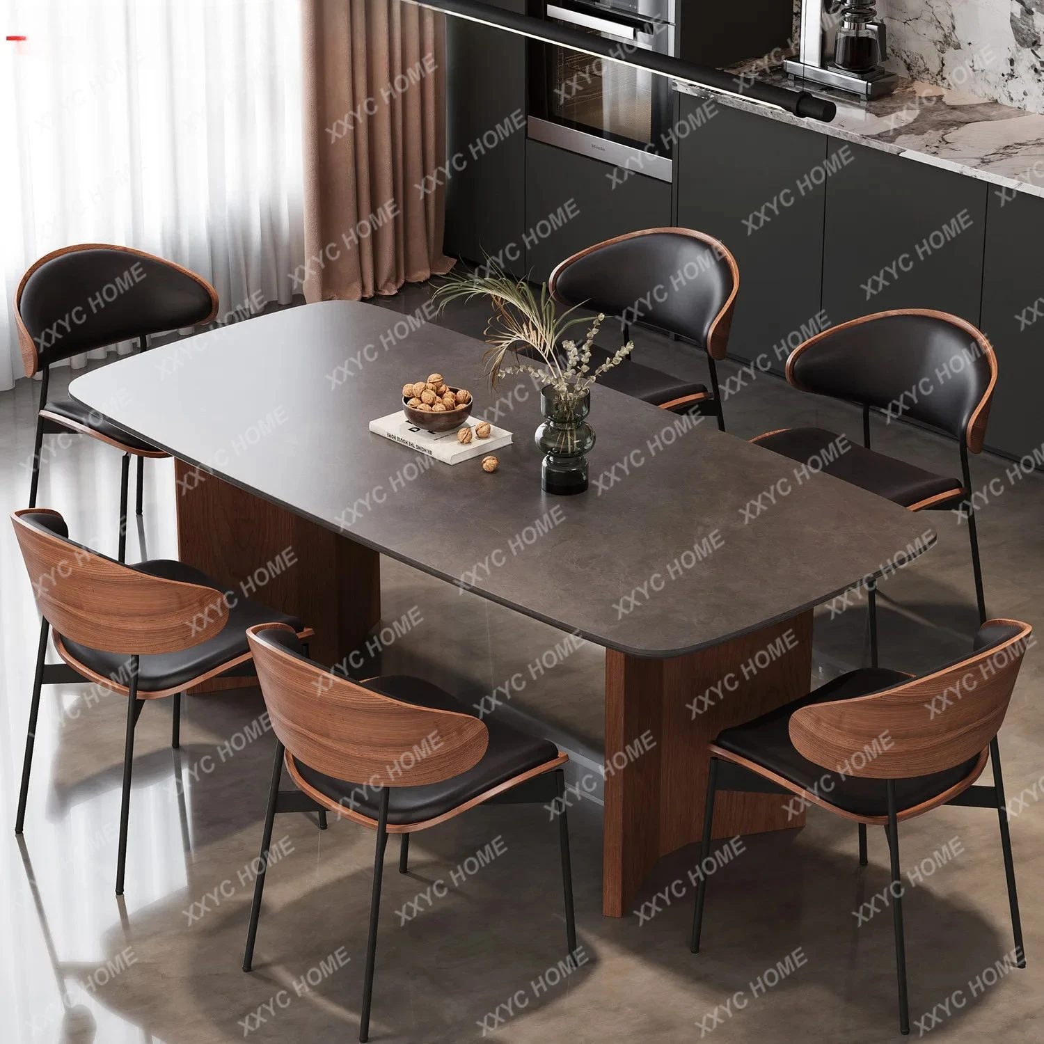 Lretro walnut solid wood slate dining table living room home light luxury