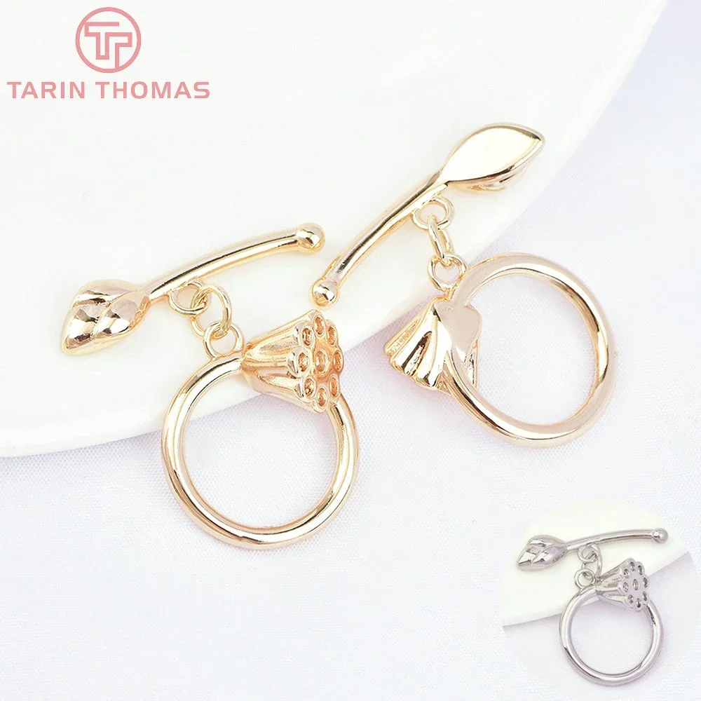 (7099) 6 Sets O:17.5x20.5MM 24K Gold Color Brass Lotus Root O Toggle Clasps High Quality Diy Jewelry Making Findings Accessories