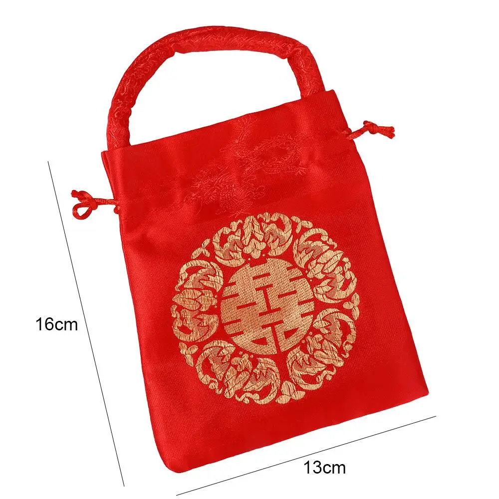 Portable Red Chinese Knot Wedding Brocade Party Supplies Handle Bag Candy Bag Package Bag Wedding-favor Gift