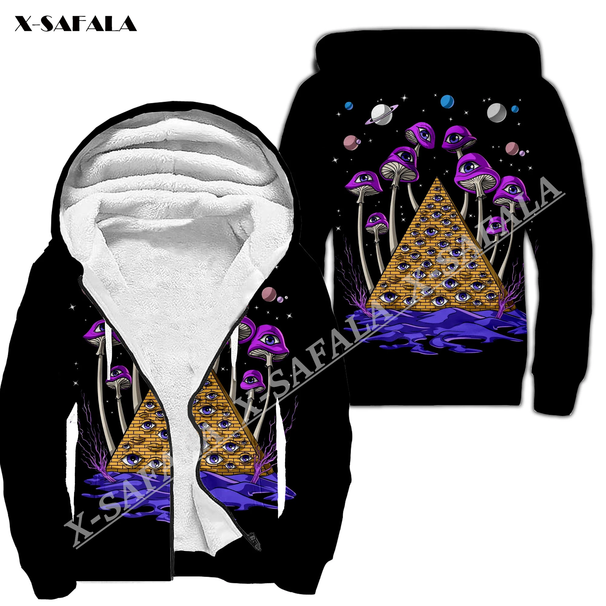 Trippy Psychedelic Mushroom Fungus 3D Print Men Warm Thick Fleece Zipper Hoodie Jacket Windproof Pullover Coat Hooded Outwear 6