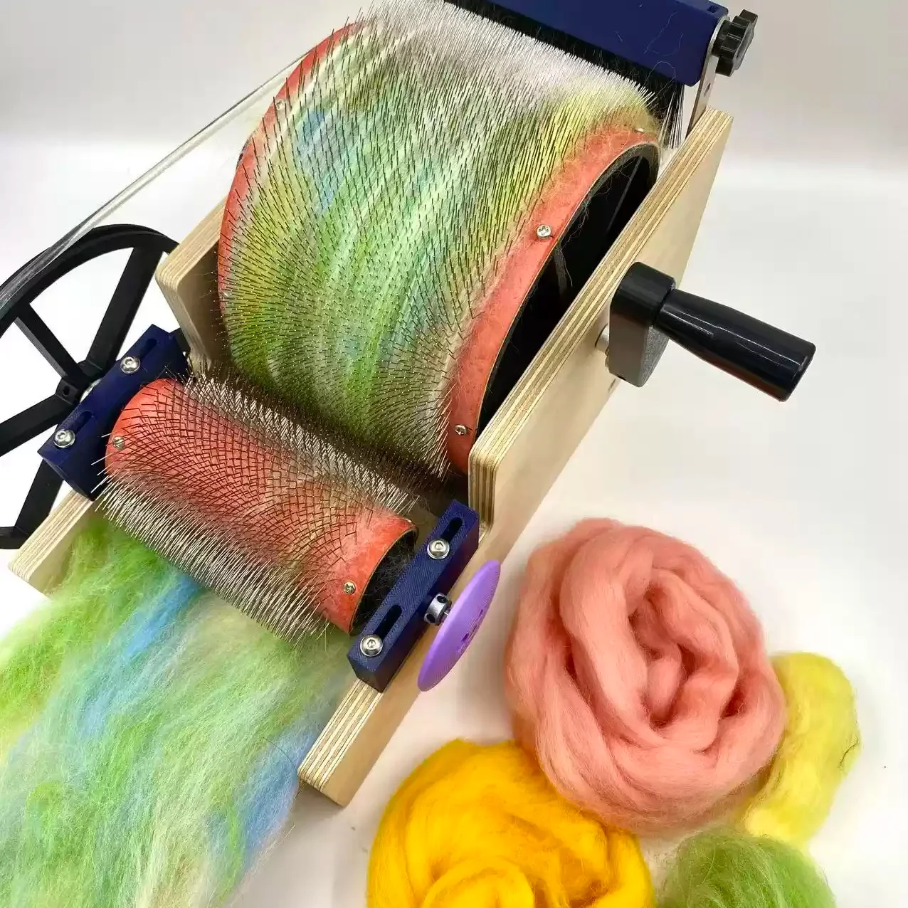 

Professional Hand Crank Drum Carder for Blending Wool Fibers, Color Mixing Tool Handspinning Yarn Making Machine