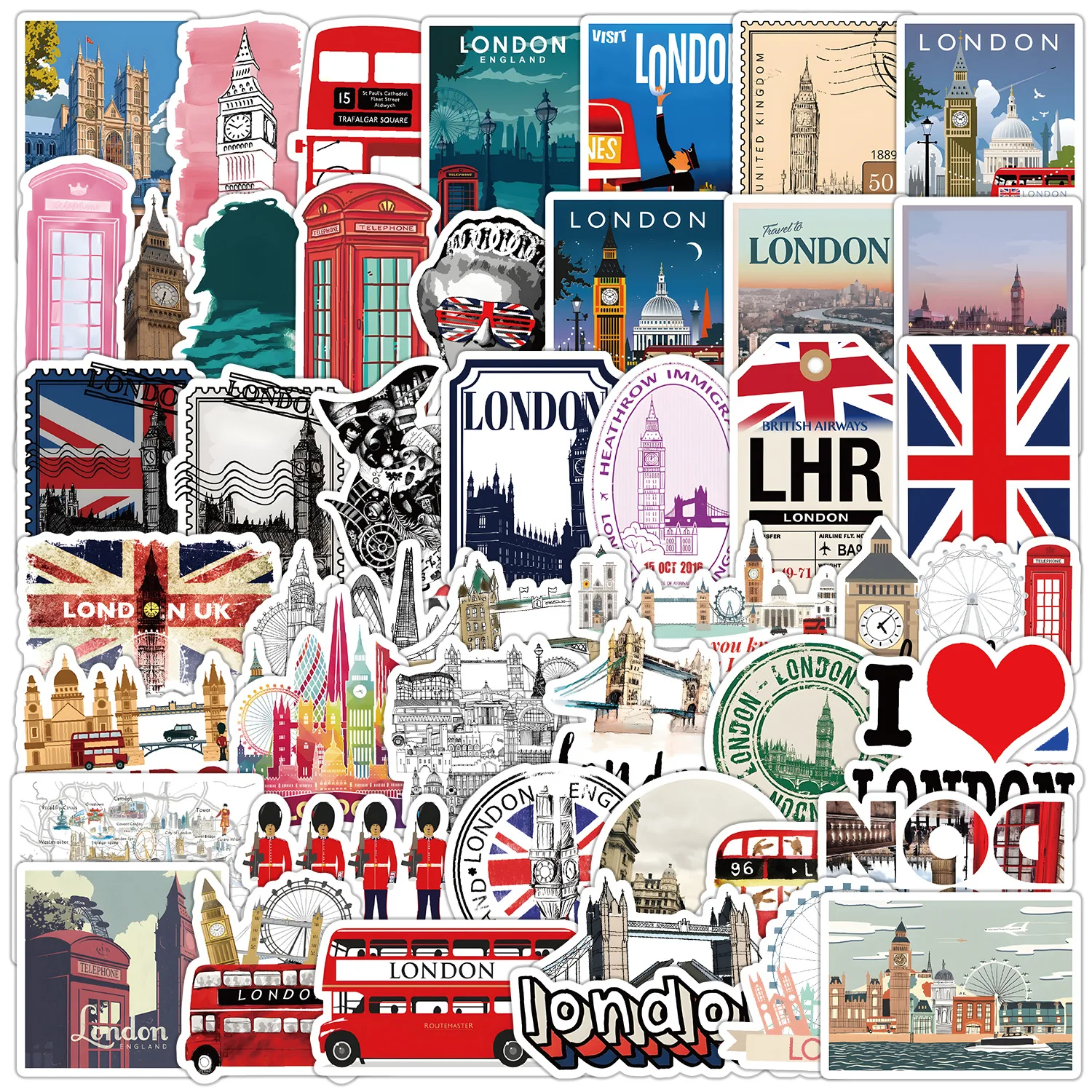 

50Pcs London Tourism Series Stickers Suitcase Phone Case Water Bottle Waterproof Decoration Diy Sticker Packs