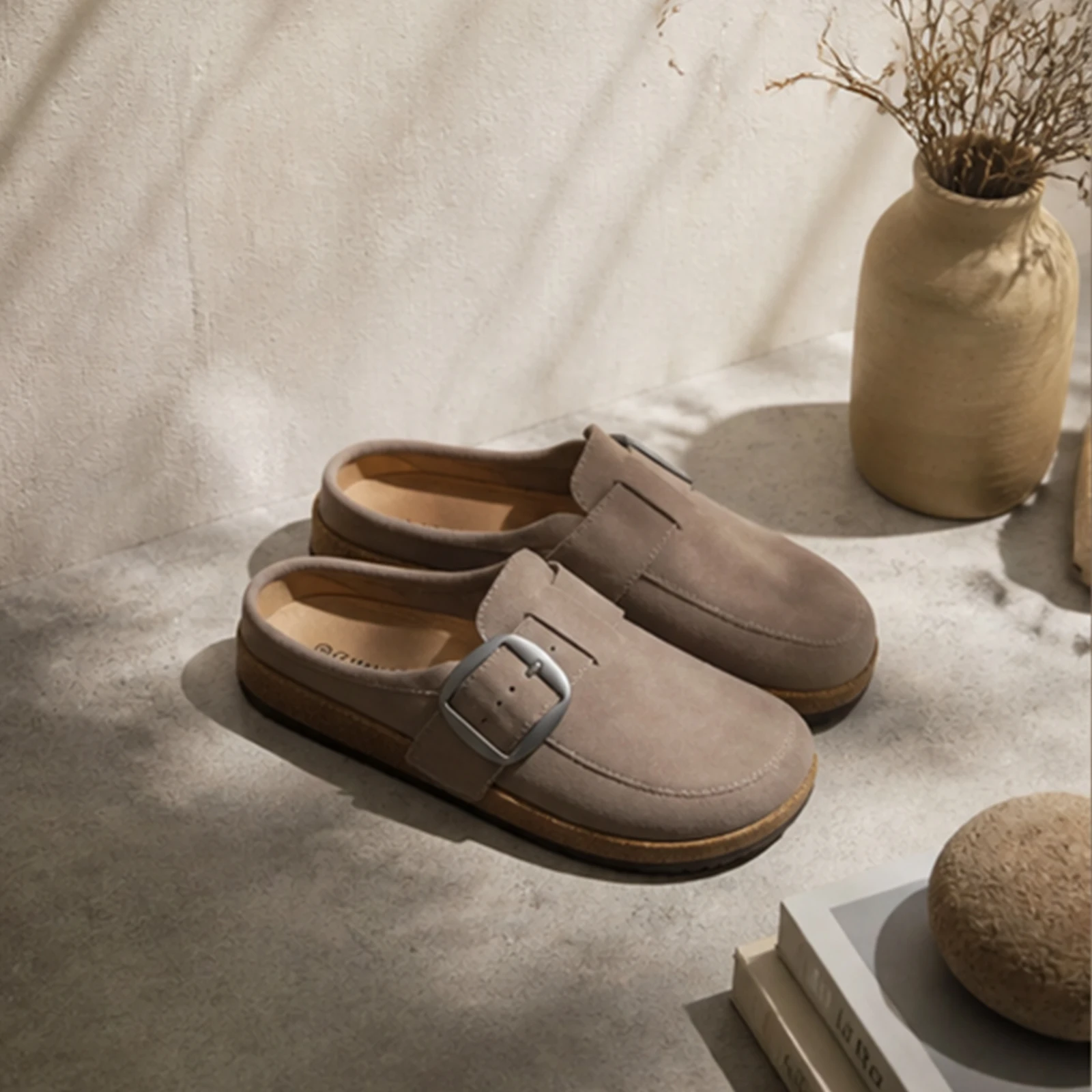 Smile Popcorn Damen-Clog-Sandalen aus veganem Leder, Outdoor-Slipper im Loafer-Stil mit weich gepolsterter Zwischensohle