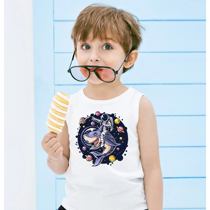 Cool Cartoon Shark Design Patches Heat Transfers For Kids Clothes Iron on Transfers on Boys Clothing Washable DTF Vinyl Stickers