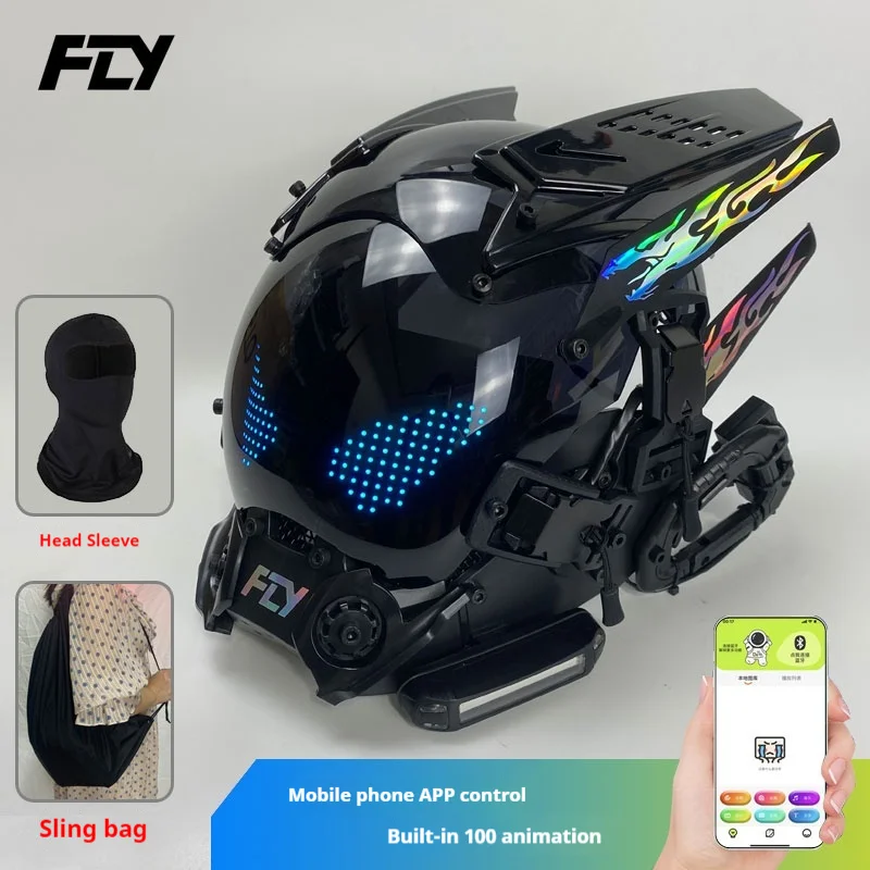Cyberpop Punk Mask Cosplay Mechanical Helmet APP Controls Animated Text Display Screen Mask Role Play Bar Party Comic-con Props