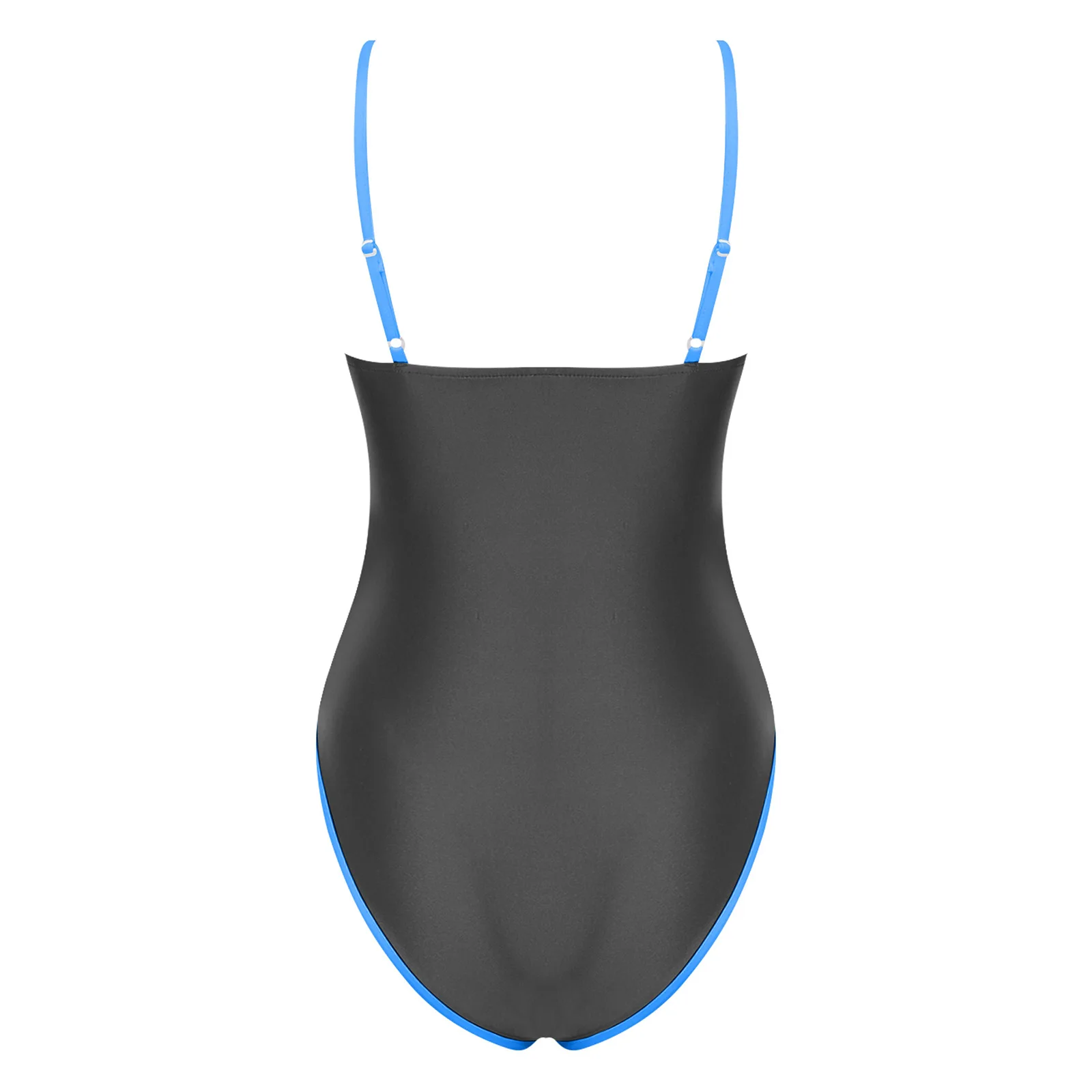 Women Square Neck Satin One Piece Swimsuit Bodysuit Adjustable Straps Color Block Edges Bathing Suit for Beach Vacation