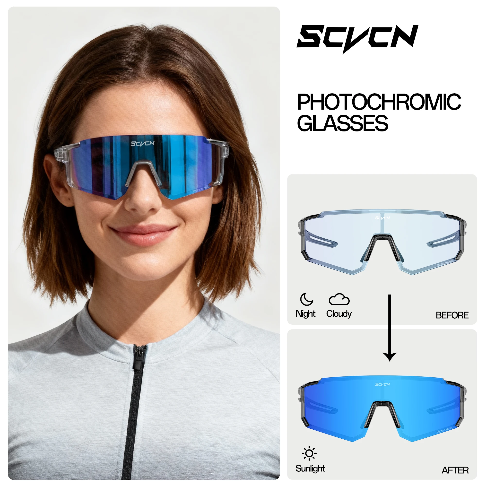 SCVCN Heißer Photochrome Radfahren Gläser Outdoor UV400 Schutz MTB Fahrrad Sonnenbrille Männer Frauen Sport Fahrrad Winddicht Brille – Detail 6