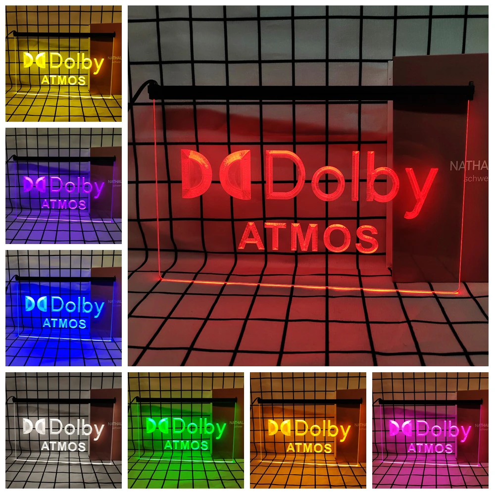 Dolby Atmos LED Neon Sign Home Decor with Vintage Plaques and Posters for Room Office Farmhouse