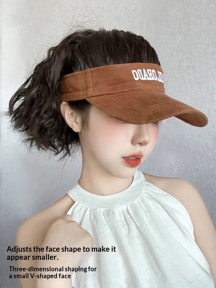 14inch Synthetic Hair Extensions Ladies Curly Ponytail Wigs Hat Connected Head Cover Peaked Cap Visor Wig For Women
