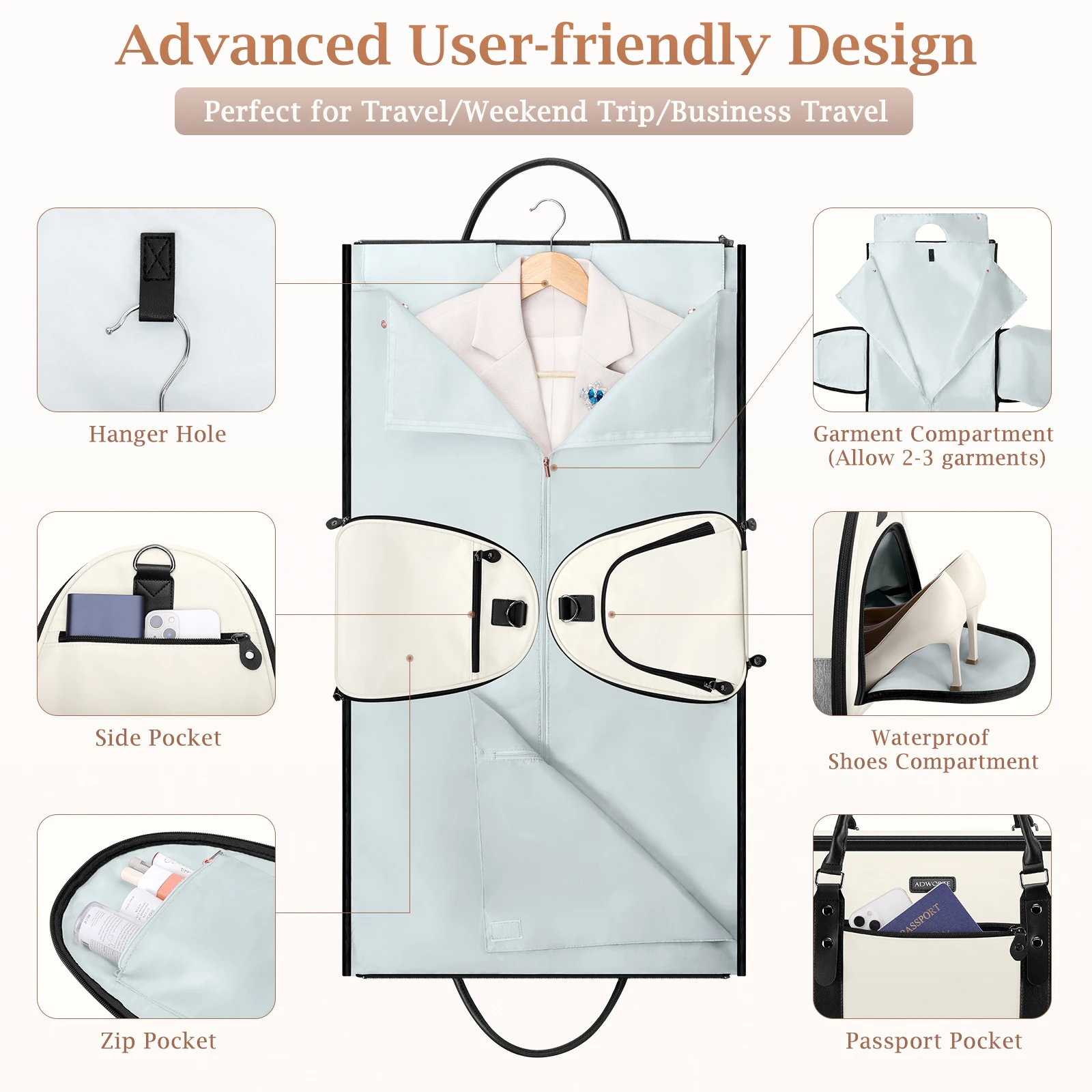 Travel Garment Duffel Bag with Shoes Compartment Carry On Weekender Bag Large Capacity Overnight Luggage for Women Men