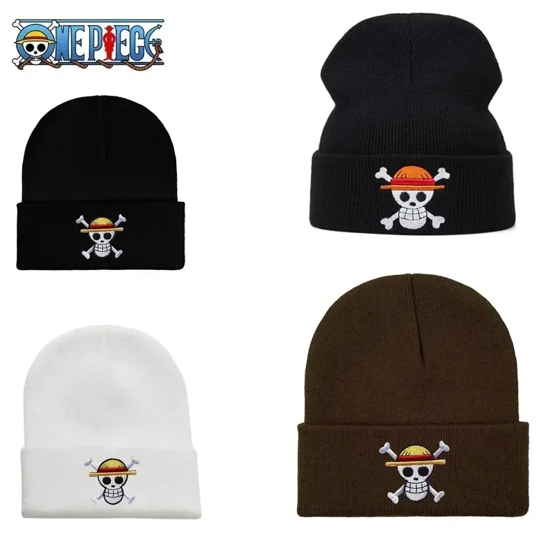 New ONE PIECE Beanies Women Autumn Winter Warm Hat Anime Luffy Cosplay Skull Embroidery Caps for Men Knitted Unisex Bonnet Gifts