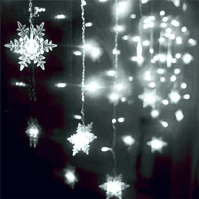 

1pc Christmas Snowflakes 3.5M LED String Lights Flashing Fairy Curtain Garland Outdoor For Holiday Outdoor Yard Party Decoration