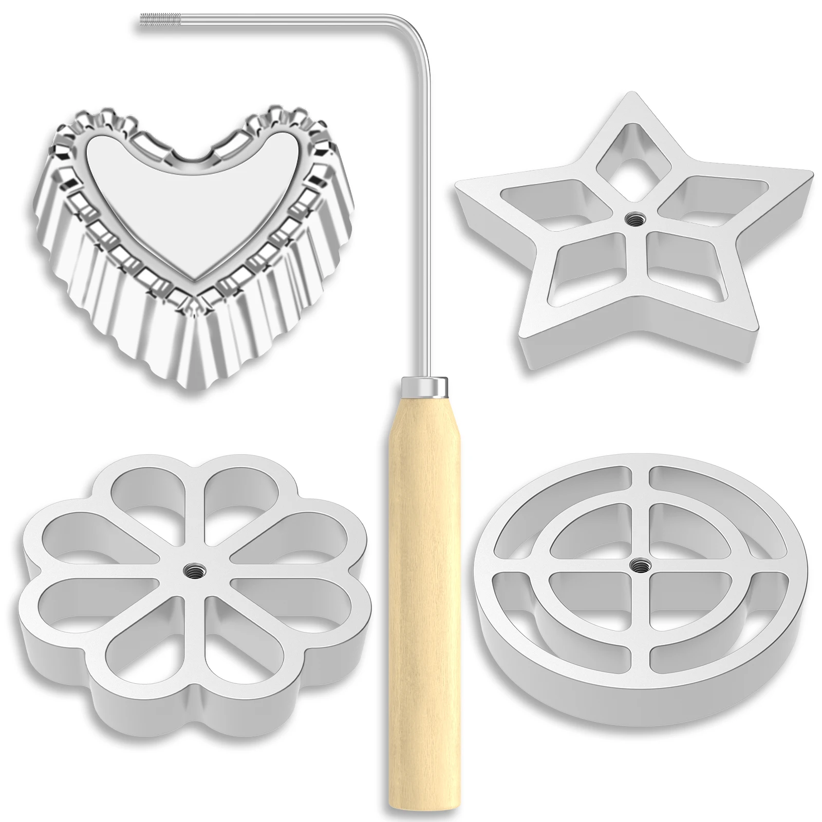 

Waffle Rosettes Molds with Handle Aluminium Alloy Rosette Maker Rosettes Cookie Molds Replaceable Waffle Molds Set Pastry