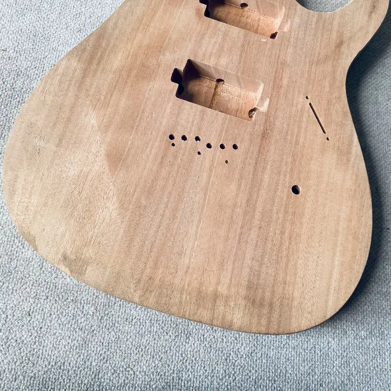 EB701 Natural Solid Mahogany HH Pickups ST Guitar Body String Through Body Unfinished No Paints for DIY Replace