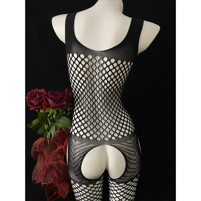 Sexy Lingerie Body Stocking Christmas Mesh Sheer See Through Bodysuit Elastic Nightwear Women Erotic Hosiery Sleepwear Club Ou