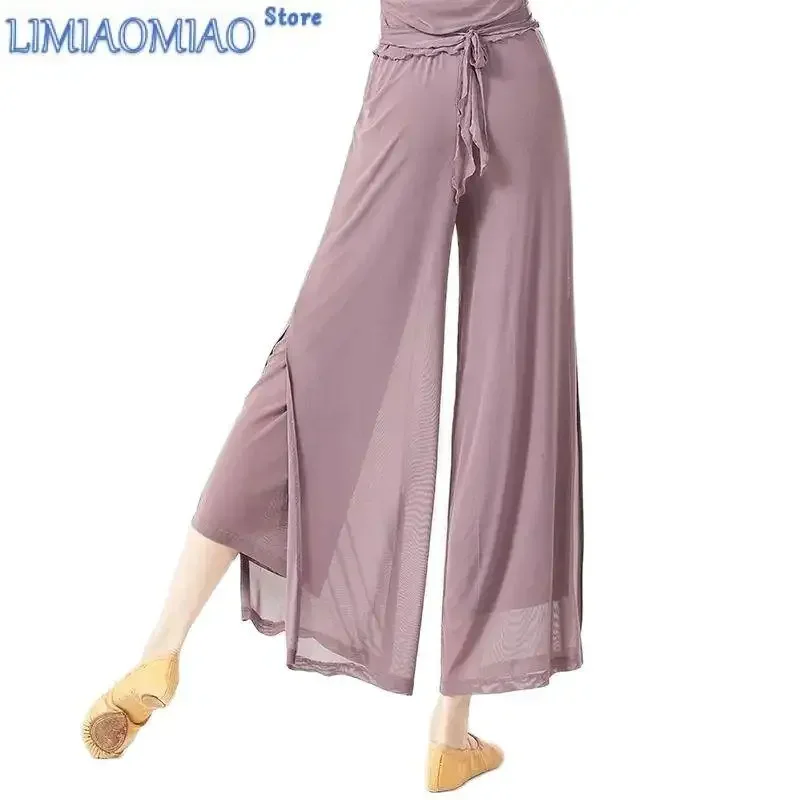 

Square Dance Pants Women Summer Sports Fitness Dance Pants Double High Waist Wide Tube Mesh Breathable Pants Dance Pants