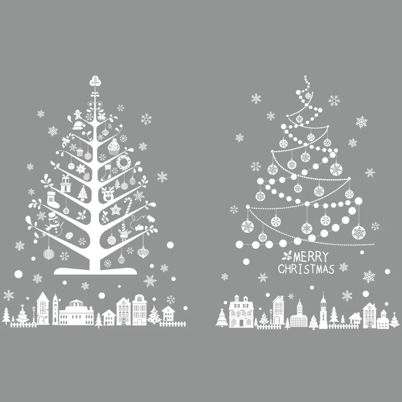 White Christmas Tree Wall Plastered Cartoon Window Glass Door Decorated Double Sided Holiday Decoration Snow House Window Film