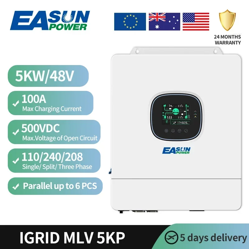 Easun Power Hybrid 5KW 10KW 15KW 30KW Split Phase Solar Inverter 110Vac 220Vac 48V Parallel Triple-phase For US Countries